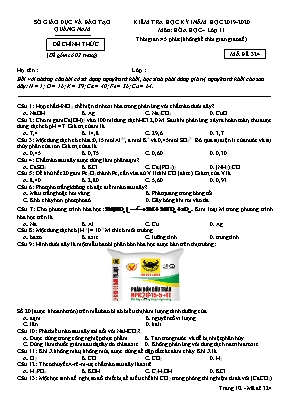 Đề kiểm tra học kỳ I môn Hóa học Lớp 11 - Mã đề 324 - Năm học 2019-2020 - Sở giáo dục và đào tạo Quảng Nam